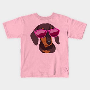 Dachshund Pink Glasses Dog Lover Retro Kids T-Shirt